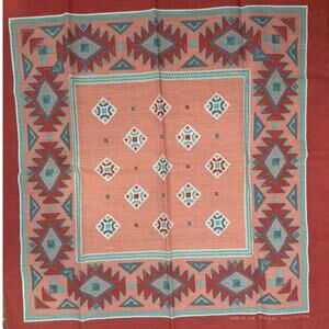 Vintage Southwest Bandana Teal Coral Tribal Geometric Desertcore Festival Boho